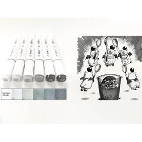 6 ألوان GREEN GERY GRY GRAYSCALE ART MARKER PEN علامات رسم مزدوج نهاية الكحول على أساس الحبر النغمات الرمادية المحايدة اللوازم الفنية (6 ألوان نمط Gery الأخضر)