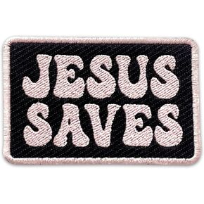 Jesus Saves Embroidered Patch Religious Christian Embroidery Patches Scripture Bible Verse Sew On Iron On Jesus Faith Patch for Clothes Jackets Backpacks Hats Gifts for Men Women 3x2 Inches