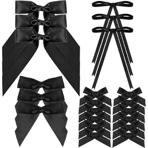 180 PCS Coquette أقواس عيد ميلاد الحفل الديكور الأسود أقواس الساتان ديكور ساتان أسود تويست ربطة عنق القوس للهدية DIY Craft Flower