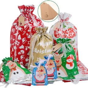 40pcs كرات عيد الميلاد أكياس هدايا عيد الميلاد أحجام ، وأكياس عيد الميلاد للهدايا الغلاف ، وأكياس عيد الميلاد البلاستيكية القابلة لإعادة الاستخدام للهدايا مع السواجز ، حقيبة هدايا عطلة عيد الميلاد - كبيرة ، متوسطة ، صغيرة ، صغيرة