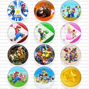1 لقطة من أزرار Super Mario Pinback - حمراء ، حديثة ، للجنسين ، مجموعة من 12 ، 2.25 "الحفلات تفضل