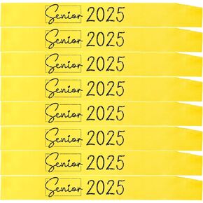 Senior Sash 2025, 8 Pack Black Glitter Yellow Satin Finally Graduated Senior Cheerleader Sashes for Class of 2025 Graduation Party Supplies
