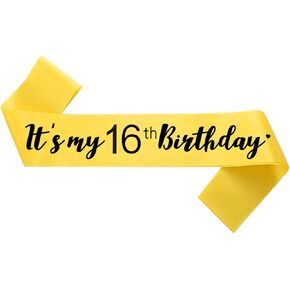 Sweet 16 Sash Black, Its My 16th Birthday Sash, Birthday Girl Sash for Boy Birthday Gifts Party Decorations and Supplies, Yellow with Black