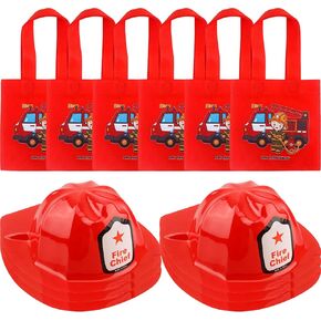 12 PCS Kids Kids Firefighter Party Favors تشمل 6 قبعات من رجال الإطفاء و 6 رجال إطفاء حقيبة Plastics Firefighter Dress Up For Boys Girls Halloween Birthday Party Favors