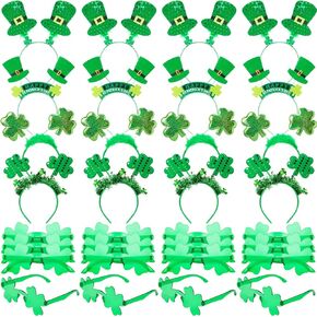 Hotop 32 PCS St. Patrick's Day Bheads and Shamrock Consults تشمل 16 جهازًا 16 جهازًا شامروك شاموروك برأس الشعر بوتريك ،