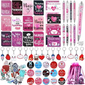 Pasimy 168 Pcs Nurses Week Gift Set Including Nursing Paper Card Ballpoint Pen Badges Notebook Small Organza Bags Keychain Stickers Nurse Party Favors for Appreciation Nursing Practitioner Presents