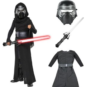 Kylo Ren Costume Kids with Helmet Mask SW Warrior Knight Costume Hooded Robe Full Suit Halloween Cosplay Outfits