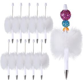 KISSITTY Pom Pom Beadable Pens 10pcs Pearl Pink Fluffy Ball Point Pens DIY Personalized Bead Pens with Black Ink for Pen Making Students Teacher Wedding Graduation Party Gift Office Supplies