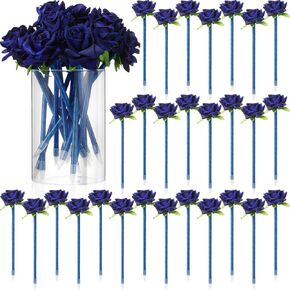 28 PCS Flower Pens Day's Mothers Rose Rose Goloral Gel Ballpoint Pen مع هدايا كرة حبر أسود 0.5 ملم لتوصيلات ديكور مكتب عيد الحب (الأزرق)
