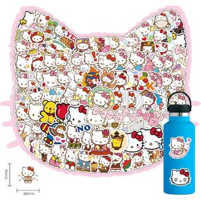 مجموعة ملصقات Hello Cat Kitty مكونة من 102 قطعة، ملصق مضاد للماء بتصميم Hello Cat ملون للكمبيوتر المحمول، ملصقات فينيل كرتونية لطيفة لزجاجة المياه، لوح التزلج، الأمتعة، قوارير مائية، هدايا لطيفة للأطفال