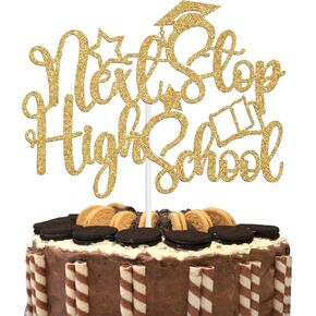 Black Glitter Next Stop High School Cake Topper ، 8th Grad Grad Cake Decor