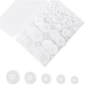 100 PCS أزرار راتنج بيضاء للحرف اليدوية ، زر مختلطة للخياطة البيضاء ذات 4 حفرة للحرف اليدوية ، 5 أحجام ، مع صندوق تخزين المقصورة ، مناسب للخياطة ، زر قميص معطف بدلة ، ديي.