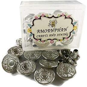 AMORNPHAN 10 Sets Jean Clips Snap Tack 17 MM.Copper Metal Buttons Replacement with Rivets and Metal Base No-Sew with Plastic Storage (Copper)