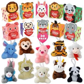 Atfunshop Valentines Day Gifts Box for Kids with Animal Plush Toys 30 Pack Valentines Mini Keychains و Hift struct