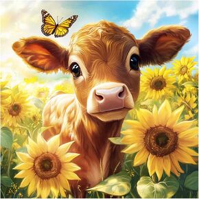 مجموعات الطلاء الماس FHBUBPUP COW للبالغين ، وأطقم فن الماس الزهرة للمبتدئين ، 5D DIY تدريبات كاملة مستديرة الماس GEM ART ، هدية حرفية مناسبة لزينة الجدار المنزلي 12 × 12 بوصة