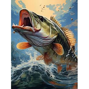 Qaceyid Fishing Clief 5d Diamond Art Painting Kits Round Full Drill Diy Paint by Diamond Number Kits للمبتدئين Crystal Cross Stitch Diamond Art Wall Decor