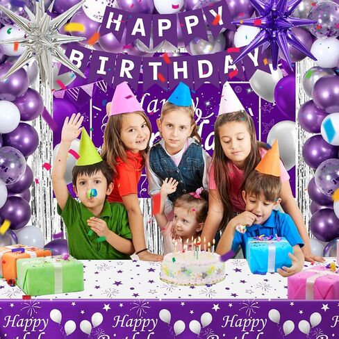 زخارف عيد ميلاد أرجوانية للنساء الفتيات ، مجموعة زخارف الحفلات الفضية الأرجواني مع خلفية عيد ميلاد سعيد لافتة المائدة القوس الستار in Kuwait