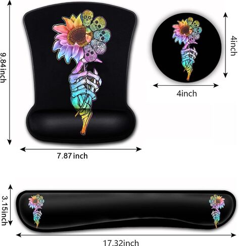 Wrist Support Mouse Pad and Memory Foam Keyboard Wrist Rest Set, Ergonomic Gel Pad for Computer, Laptop, Desk With Non-Slip PU Base, Silver Gilt Glitter Pattern Gaming Pad in Kuwait