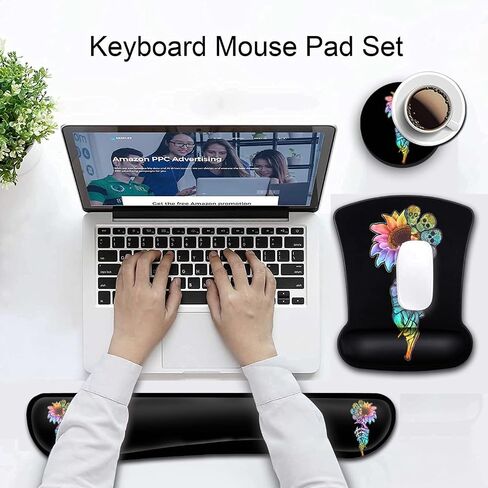 Wrist Support Mouse Pad and Memory Foam Keyboard Wrist Rest Set, Ergonomic Gel Pad for Computer, Laptop, Desk With Non-Slip PU Base, Silver Gilt Glitter Pattern Gaming Pad in Kuwait
