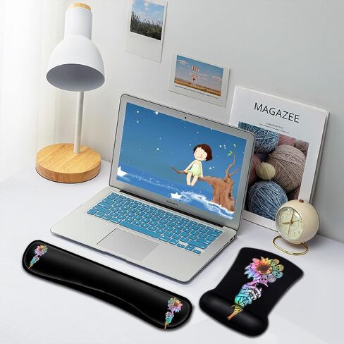 Wrist Support Mouse Pad and Memory Foam Keyboard Wrist Rest Set, Ergonomic Gel Pad for Computer, Laptop, Desk With Non-Slip PU Base, Silver Gilt Glitter Pattern Gaming Pad in Kuwait