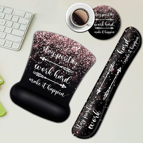 Wrist Support Mouse Pad and Memory Foam Keyboard Wrist Rest Set, Ergonomic Gel Pad for Computer, Laptop, Desk With Non-Slip PU Base, Silver Gilt Glitter Pattern Gaming Pad in Kuwait