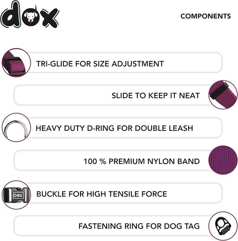 DDOXX NYLON COG COLLAR - كلاب الياقات القوية والقابلة للتعديل - M (الأحمر) ، طوق الكلب الأليفة التوت in Kuwait