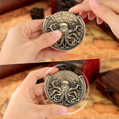 Spinner DND Dice Set, 7-in-1 Metallic D&D Dice, Octopus Roulette Dice Spinner for DND Dice Set, D&D Gifts with Gift Box, Father's Day, Role Playing Game Board Game Accessories, Bronze in Kuwait