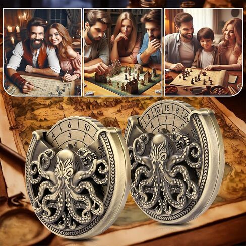Spinner DND Dice Set, 7-in-1 Metallic D&D Dice, Octopus Roulette Dice Spinner for DND Dice Set, D&D Gifts with Gift Box, Father's Day, Role Playing Game Board Game Accessories, Bronze in Kuwait