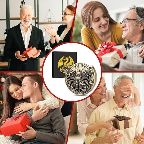 Spinner DND Dice Set, 7-in-1 Metallic D&D Dice, Octopus Roulette Dice Spinner for DND Dice Set, D&D Gifts with Gift Box, Father's Day, Role Playing Game Board Game Accessories, Bronze in Kuwait