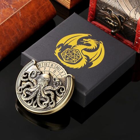 Spinner DND Dice Set, 7-in-1 Metallic D&D Dice, Octopus Roulette Dice Spinner for DND Dice Set, D&D Gifts with Gift Box, Father's Day, Role Playing Game Board Game Accessories, Bronze in Kuwait