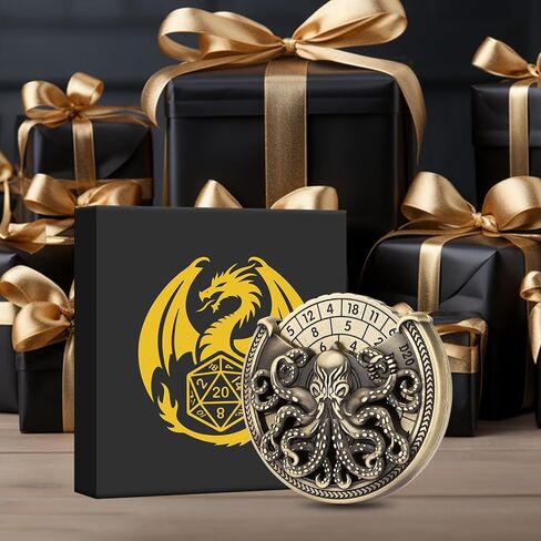 Spinner DND Dice Set, 7-in-1 Metallic D&D Dice, Octopus Roulette Dice Spinner for DND Dice Set, D&D Gifts with Gift Box, Father's Day, Role Playing Game Board Game Accessories, Bronze in Kuwait