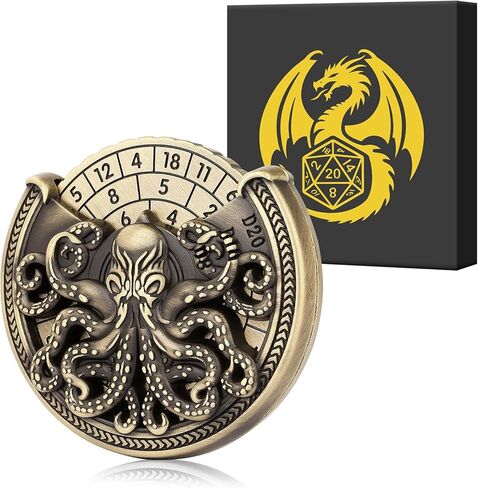 Spinner DND Dice Set, 7-in-1 Metallic D&D Dice, Octopus Roulette Dice Spinner for DND Dice Set, D&D Gifts with Gift Box, Father's Day, Role Playing Game Board Game Accessories, Bronze in Kuwait