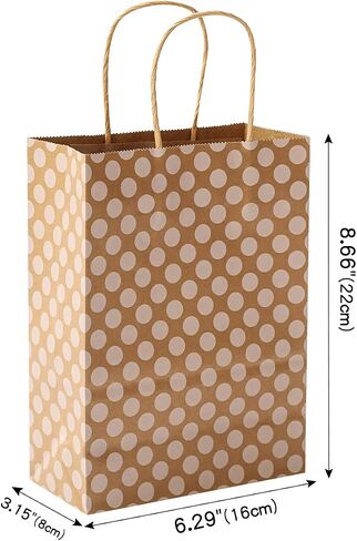 Vammy 24 Pieces Gift Bags with 24 Tissues, Party Favor Bags with Handles, Brown Kraft Paper Gift Bags Bulk for Birthday, Wedding, Baby Shower, Party Supplies and Gifts (Polka Dot/Wave/Stripe) in Saudi Arabia