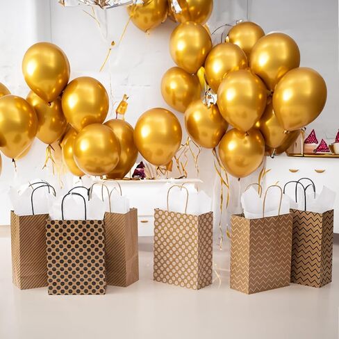 Vammy 24 Pieces Gift Bags with 24 Tissues, Party Favor Bags with Handles, Brown Kraft Paper Gift Bags Bulk for Birthday, Wedding, Baby Shower, Party Supplies and Gifts (Polka Dot/Wave/Stripe) in Saudi Arabia