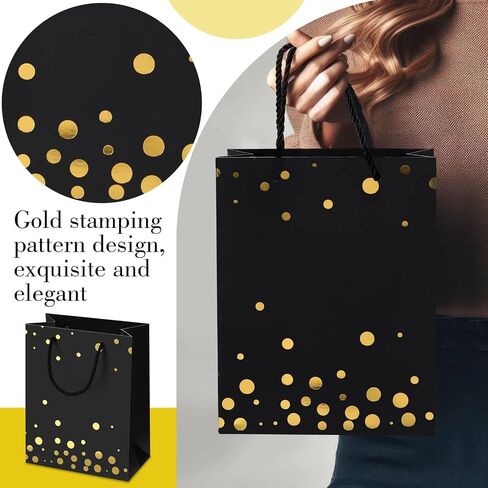 Humyoun 6 Pack Medium Gift Bags with Tissue Paper 7 x 4 x 9 Easter Thick Gift Bags Wrap with Handles Polka Dots Tissue Paper for Birthday Graduation Baby Shower Wedding Mother's Day(Black,Gold) in Saudi Arabia