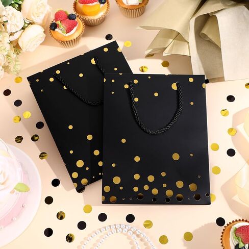 Humyoun 6 Pack Medium Gift Bags with Tissue Paper 7 x 4 x 9 Easter Thick Gift Bags Wrap with Handles Polka Dots Tissue Paper for Birthday Graduation Baby Shower Wedding Mother's Day(Black,Gold) in Saudi Arabia