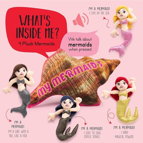 Plush Talking My Mermaids Toy Set | Includes 4 Soft and Lovable Plush Mermaids | with A Plush Conch Shell Shaped Carrier | Great Gift for Baby/Toddler Girls or Boys in Saudi Arabia