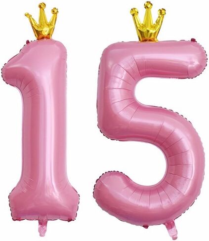 40 Inch Number 15 Balloons Pink, 15th Birthday Decorations for Girls, 15th Birthday Anniversary Party Decor Supplies. (Pink 15) in Saudi Arabia