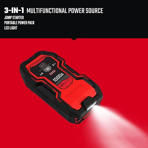 CRAFTSMAN CMXCESM263 1000A 12V Lithium Jump Starter - طاقة USB محمولة - ما يصل إلى 25 قفزة لكل شحنة - ضوء منطقة LED - يبدأ ما يصل إلى 6.0 لتر من الغاز ومحركات الديزل 3.0 لتر in Kuwait