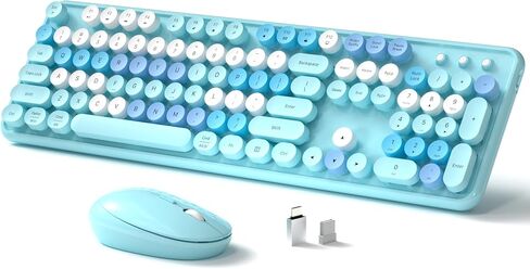 Colorful Wireless Keyboard and Mouse, Full Size Gradient Keyboard with Optical Mouse, 2.4GHz for Windows, Mac, Laptop, PC, Desktop (Peach Gradient) in Kuwait