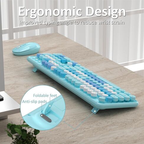 Colorful Wireless Keyboard and Mouse, Full Size Gradient Keyboard with Optical Mouse, 2.4GHz for Windows, Mac, Laptop, PC, Desktop (Peach Gradient) in Kuwait
