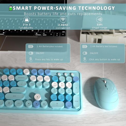 Colorful Wireless Keyboard and Mouse, Full Size Gradient Keyboard with Optical Mouse, 2.4GHz for Windows, Mac, Laptop, PC, Desktop (Peach Gradient) in Kuwait