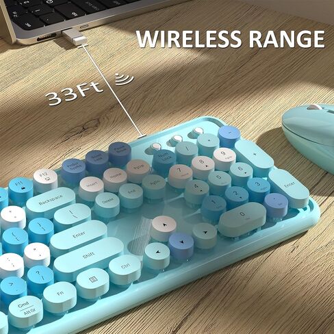 Colorful Wireless Keyboard and Mouse, Full Size Gradient Keyboard with Optical Mouse, 2.4GHz for Windows, Mac, Laptop, PC, Desktop (Peach Gradient) in Kuwait