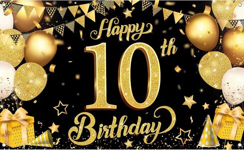 Katchon ، Gold and Blue Happy 10th Banner - 72 × 44 بوصة | 10 ديكورات عيد ميلاد للأولاد | زرقاء سعيد العاشرة عيد ميلاد بوي | علامة عيد ميلاد سعيدة 10 ، ديكورات عيد ميلاد عمرها 10 سنوات in Saudi Arabia