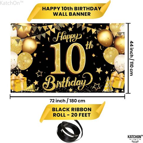 Katchon ، Gold and Blue Happy 10th Banner - 72 × 44 بوصة | 10 ديكورات عيد ميلاد للأولاد | زرقاء سعيد العاشرة عيد ميلاد بوي | علامة عيد ميلاد سعيدة 10 ، ديكورات عيد ميلاد عمرها 10 سنوات in Saudi Arabia