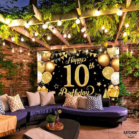Katchon ، Gold and Blue Happy 10th Banner - 72 × 44 بوصة | 10 ديكورات عيد ميلاد للأولاد | زرقاء سعيد العاشرة عيد ميلاد بوي | علامة عيد ميلاد سعيدة 10 ، ديكورات عيد ميلاد عمرها 10 سنوات in Saudi Arabia