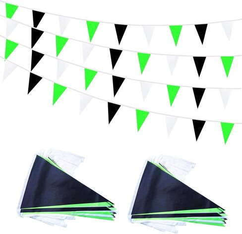 100 قدم 60 PCS أخضر أبيض وأسود راية العلم لافتة العلم معلقة المثلث DIY العلم ، دبالي البونتينج للافتتاح الكبير ، عيد ميلاد ، حفل زفاف (أخضر وايت آند أسود) in Kuwait