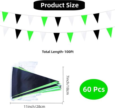 100 قدم 60 PCS أخضر أبيض وأسود راية العلم لافتة العلم معلقة المثلث DIY العلم ، دبالي البونتينج للافتتاح الكبير ، عيد ميلاد ، حفل زفاف (أخضر وايت آند أسود) in Kuwait