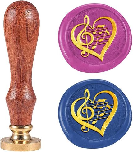 Music Notes Wax Seal Stamp Loving Heart Sealing Wax Stamp Embossed Seal 1" Removable Brass Wax Seal Stamp Head with Wooden Handle for Wedding Invitation Gift Package Decoration in Saudi Arabia