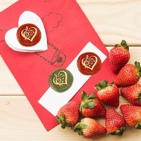 Music Notes Wax Seal Stamp Loving Heart Sealing Wax Stamp Embossed Seal 1" Removable Brass Wax Seal Stamp Head with Wooden Handle for Wedding Invitation Gift Package Decoration in Saudi Arabia